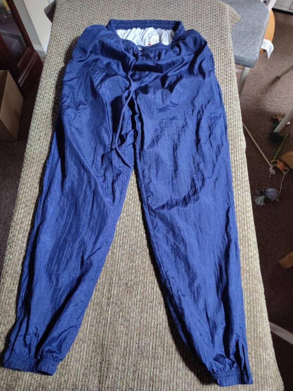 Vintage Avon Style Blue Nylon Pants sz M Elastic Waist/Drawstring Lined